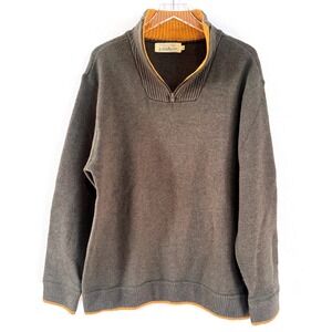 IrelandsEye Men's 1/4 Zip Wool Sweater XL Olive Green Mustard Trim Mock Neck